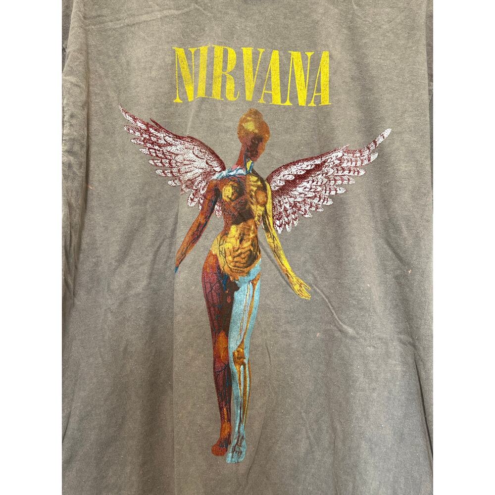 NWOT Nirvana Band Tee Distressed Color Merch Grunge Rock Angel Unisex Large - Picture 2 of 5